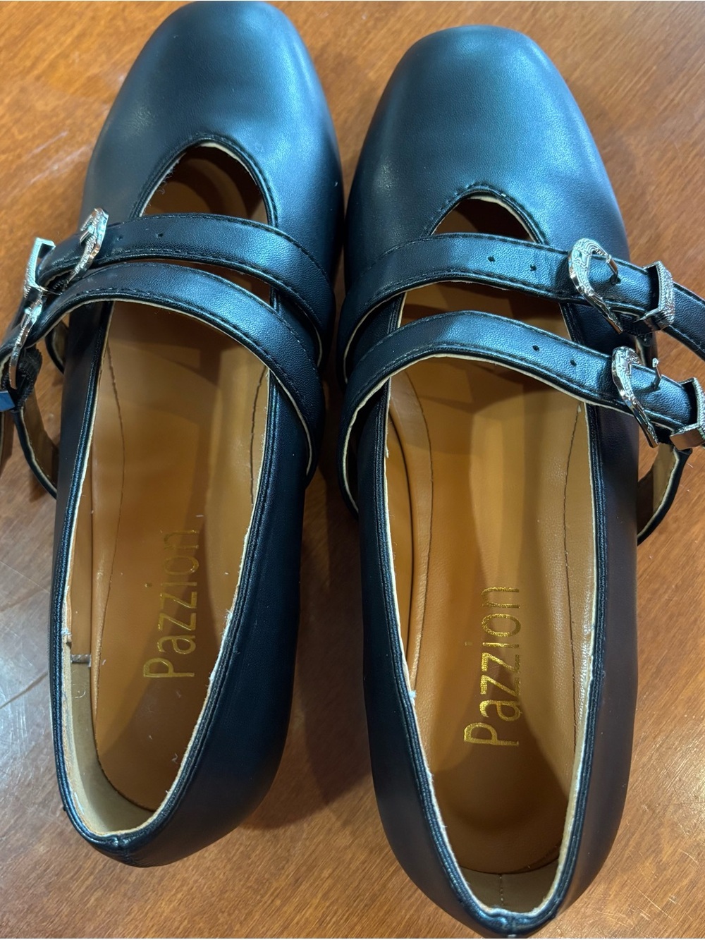Pazzion Black Double-Strap Mary Jane Flats
